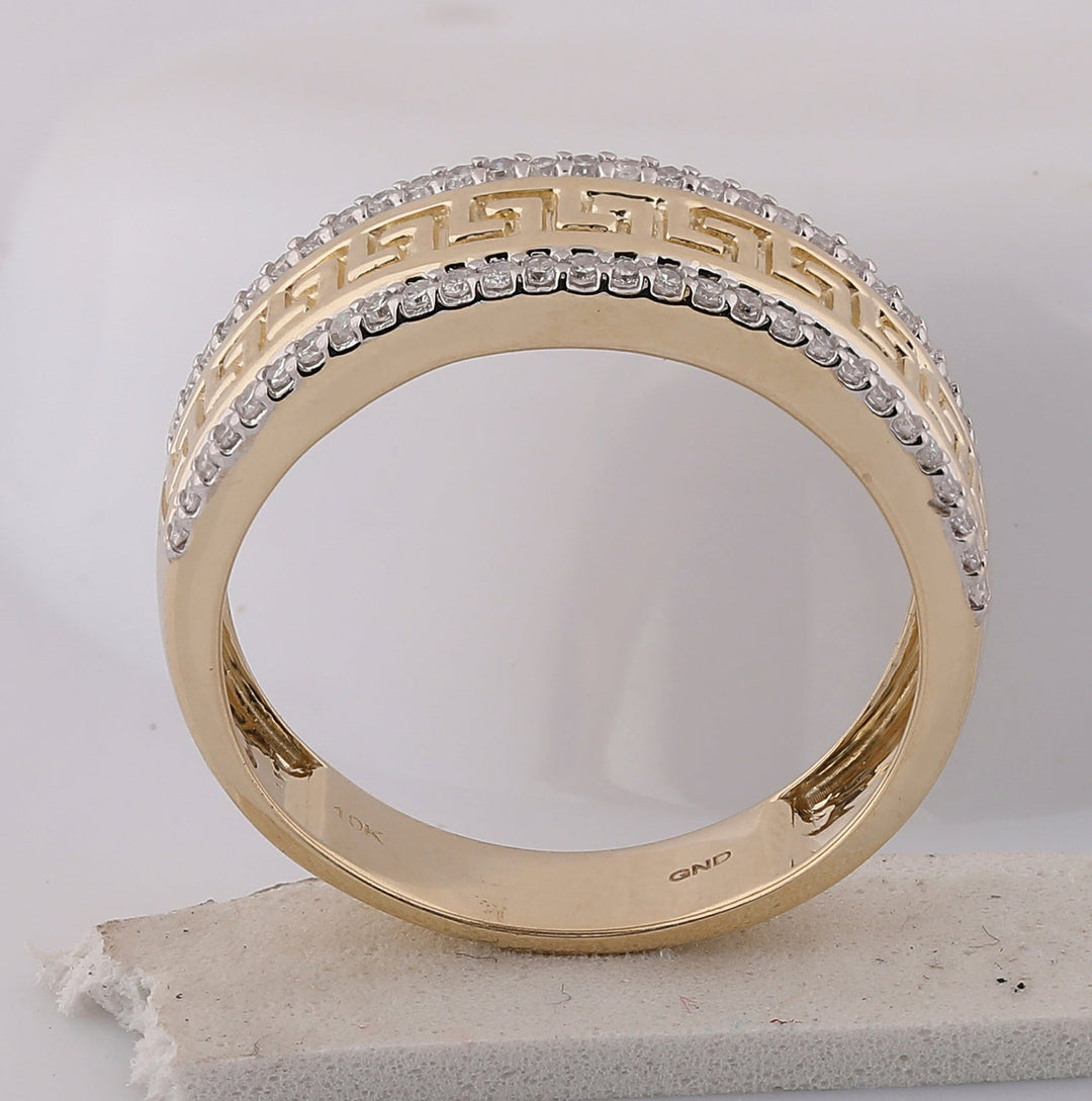 10kt Yellow Gold Mens Round Diamond Wedding Patterned Band Ring 1/3 Cttw 10 Daisy Joyeria