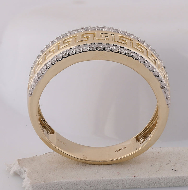10kt Yellow Gold Mens Round Diamond Wedding Patterned Band Ring 1/3 Cttw 10 Daisy Joyeria