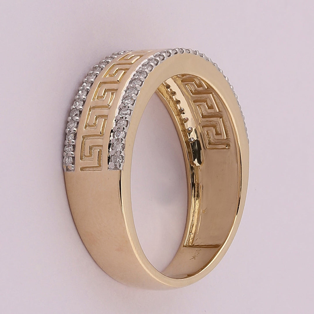 10kt Yellow Gold Mens Round Diamond Wedding Patterned Band Ring 1/3 Cttw 10 Daisy Joyeria