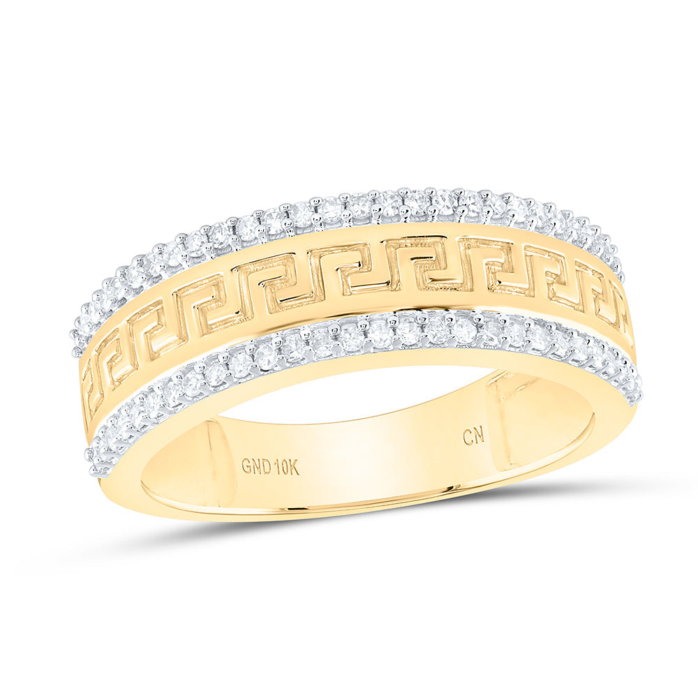 10kt Yellow Gold Mens Round Diamond Wedding Patterned Band Ring 1/3 Cttw 10 Daisy Joyeria