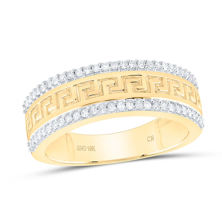10kt Yellow Gold Mens Round Diamond Wedding Patterned Band Ring 1/3 Cttw 10 Daisy Joyeria