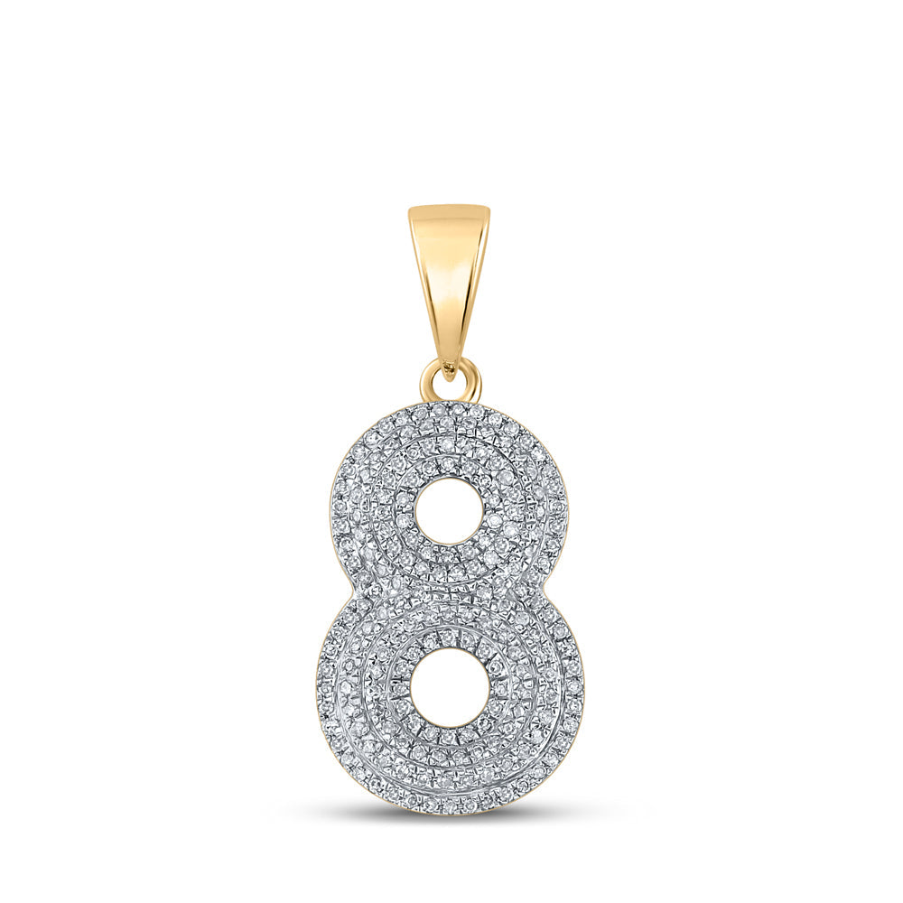 10kt Yellow Gold Mens Round Diamond Number 8 Charm Pendant 1/2 Cttw Daisy Joyeria