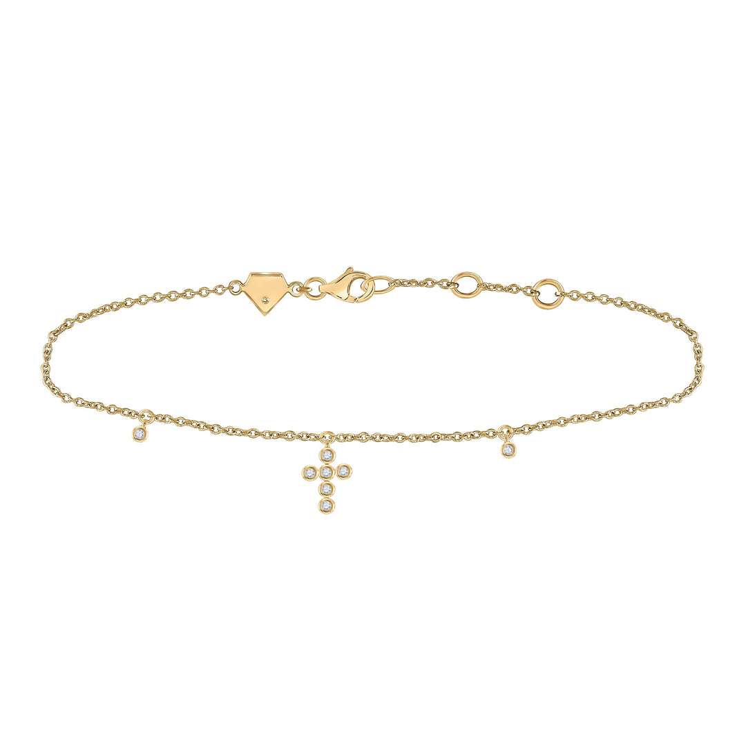 Sterling Silver Womens Round Diamond Dangle Cross Bracelet 1/10 Cttw Daisy Joyeria