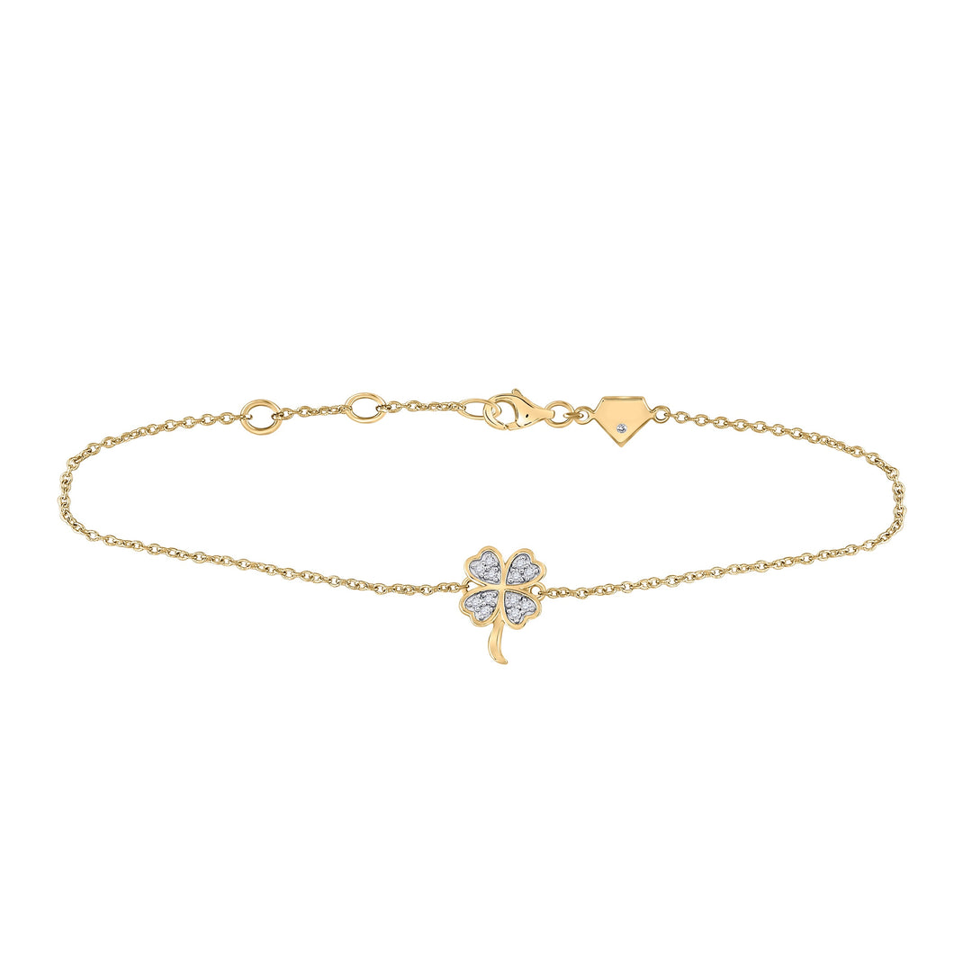 Sterling Silver Womens Round Diamond Lucky Clover Fashion Bracelet 1/10 Cttw Daisy Joyeria