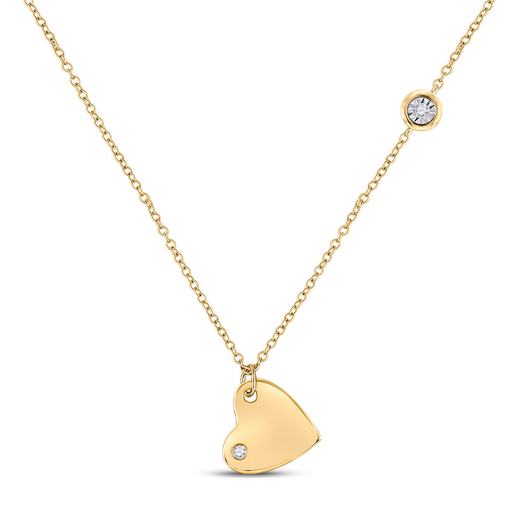 Sterling Silver Womens Round Diamond Fashion Heart Necklace 1/20 Cttw Daisy Joyeria