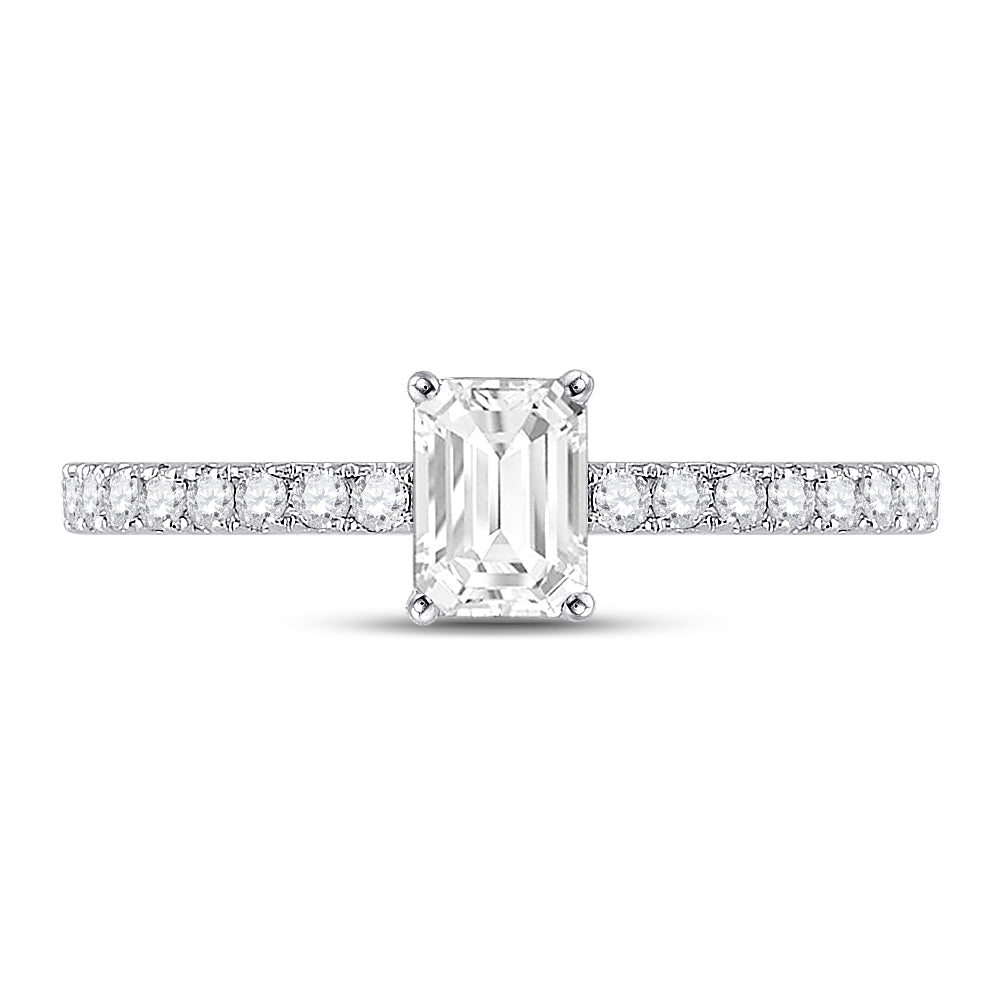 14kt White Gold Womens Emerald Diamond Solitaire Bridal Wedding Engagement Ring 1.00 Cttw (Certified) 7 Daisy Joyeria