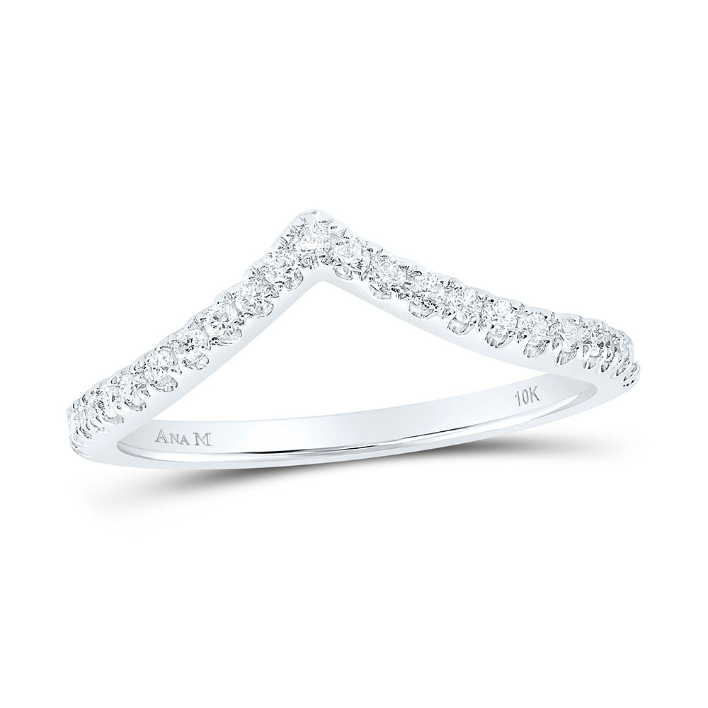 10kt White Gold Womens Round Diamond Chevron Stackable Band Ring 1/5 Cttw 7 Daisy Joyeria