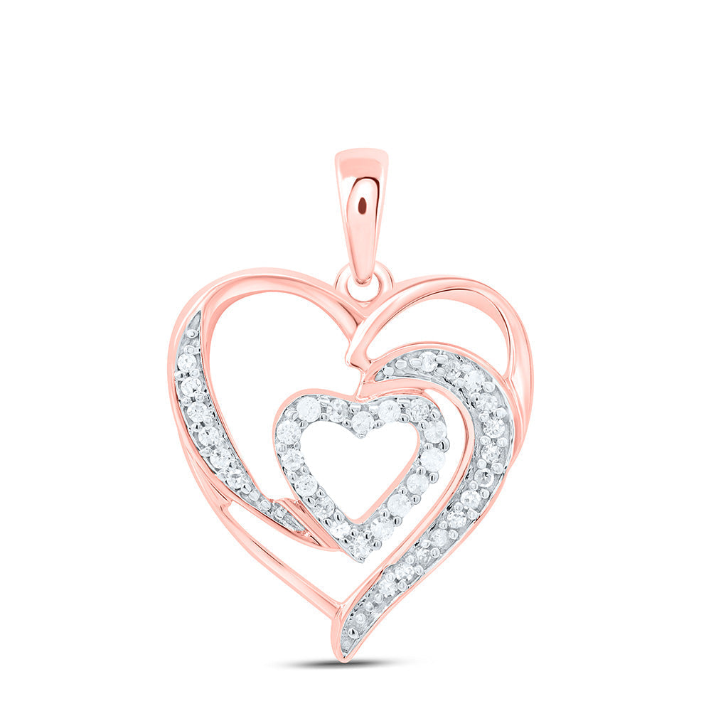10kt Rose Gold Womens Round Diamond Fashion Heart Pendant 1/6 Cttw Daisy Joyeria