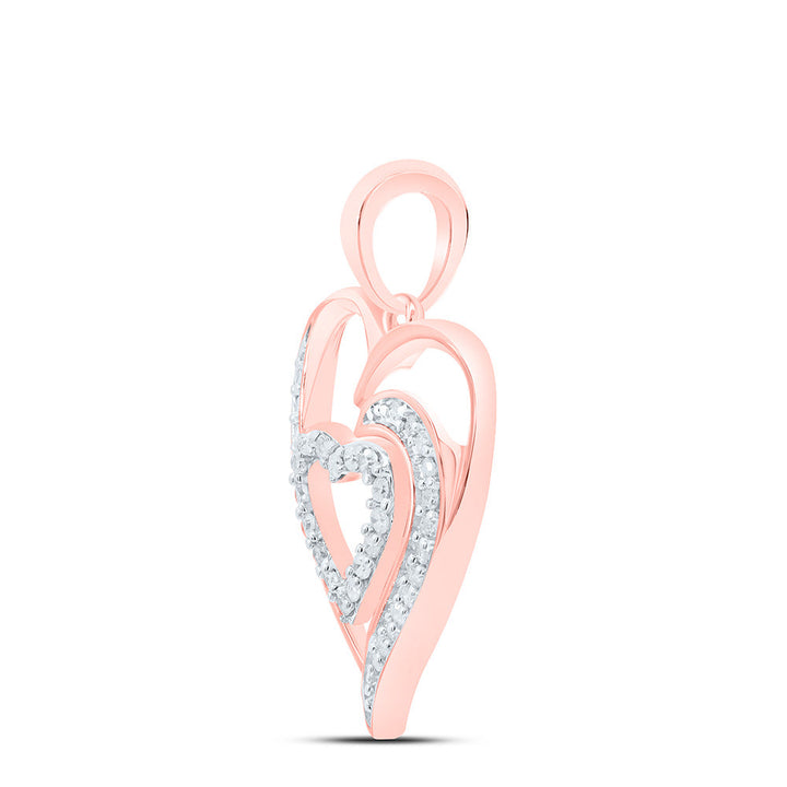 10kt Rose Gold Womens Round Diamond Fashion Heart Pendant 1/6 Cttw Daisy Joyeria