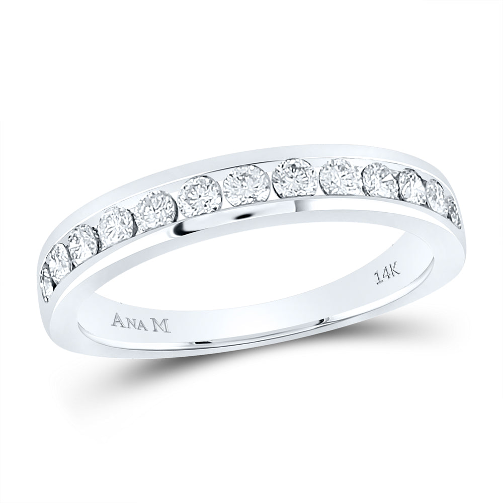 14kt White Gold Womens Round Diamond Wedding Single Row Band 1/2 Cttw 7 Daisy Joyeria