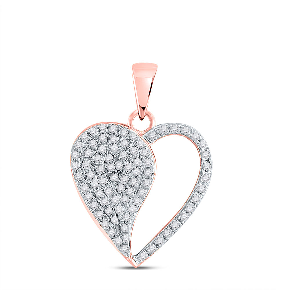 10kt Rose Gold Womens Round Diamond Modern Heart Pendant 1/3 Cttw Daisy Joyeria