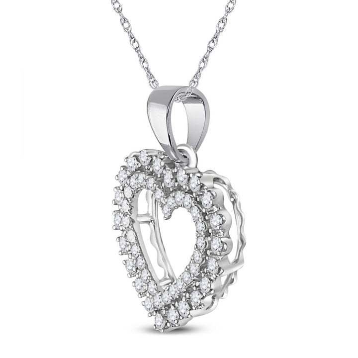 14kt White Gold Womens Round Diamond Double Outline Heart Pendant 3/8 Cttw Daisy Joyeria