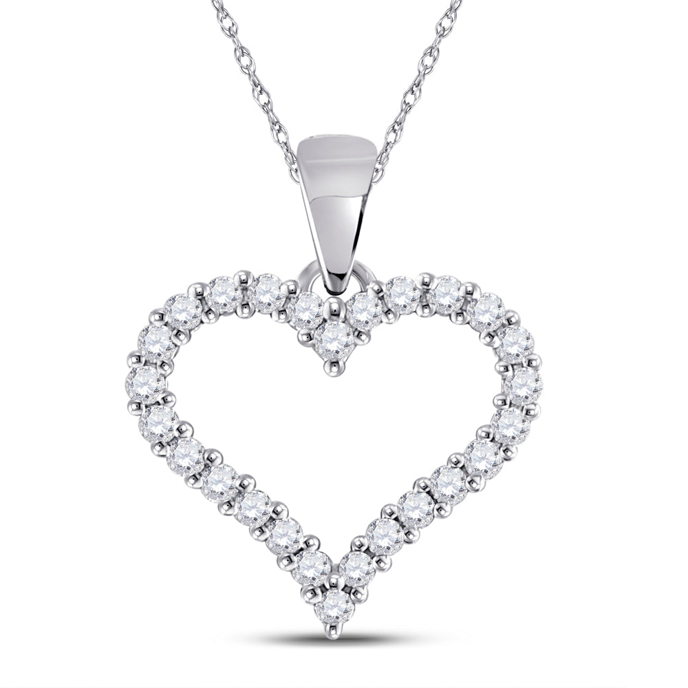 14kt White Gold Womens Round Diamond Outline Heart Pendant 1/4 Cttw Daisy Joyeria