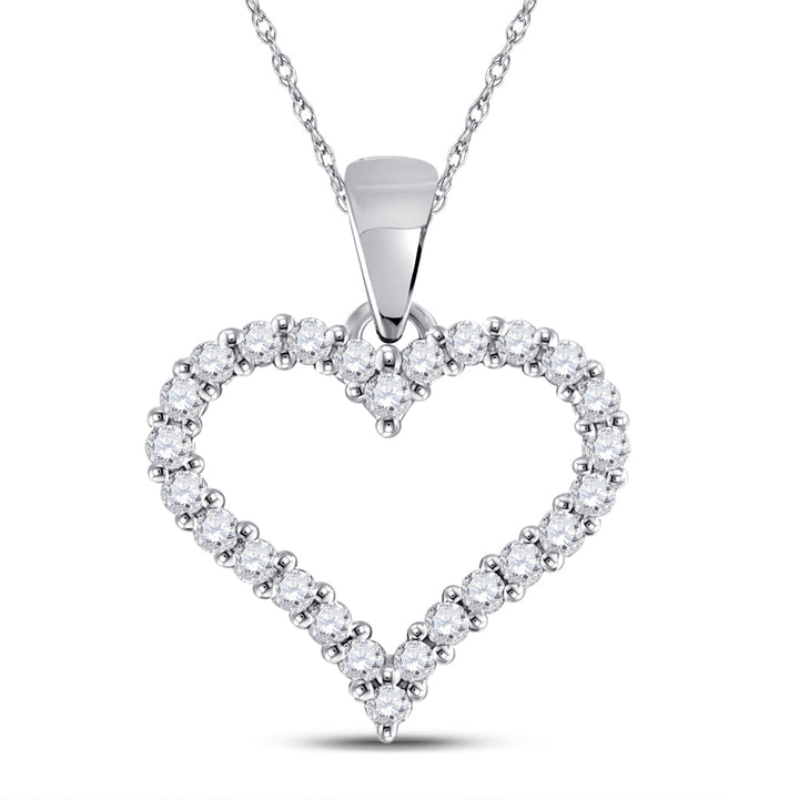 14kt White Gold Womens Round Diamond Outline Heart Pendant 1/4 Cttw Daisy Joyeria