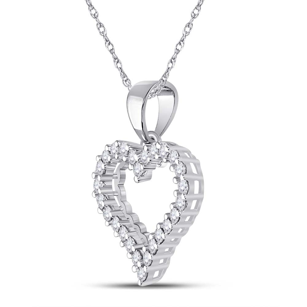 14kt White Gold Womens Round Diamond Outline Heart Pendant 1/4 Cttw Daisy Joyeria