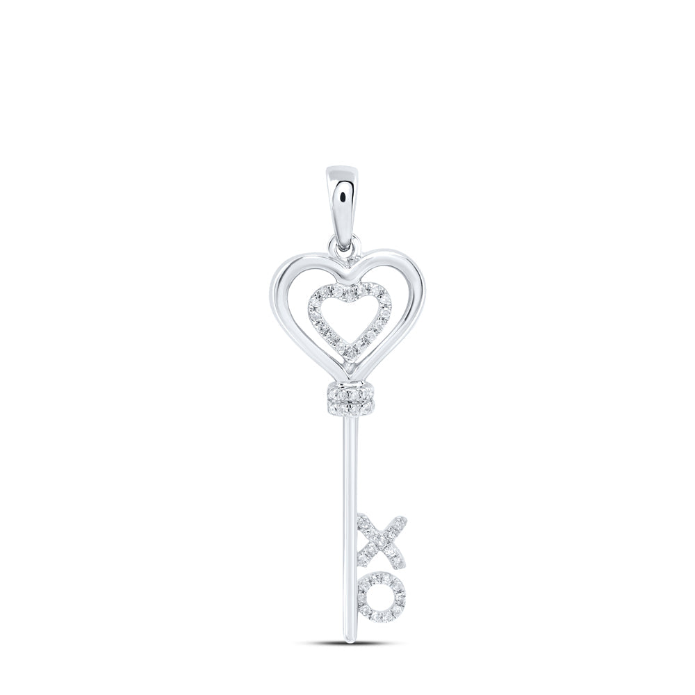 Sterling Silver Womens Round Diamond Heart Key Pendant 1/8 Cttw Daisy Joyeria