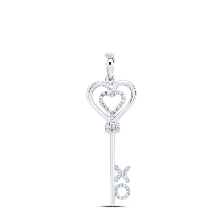Sterling Silver Womens Round Diamond Heart Key Pendant 1/8 Cttw Daisy Joyeria