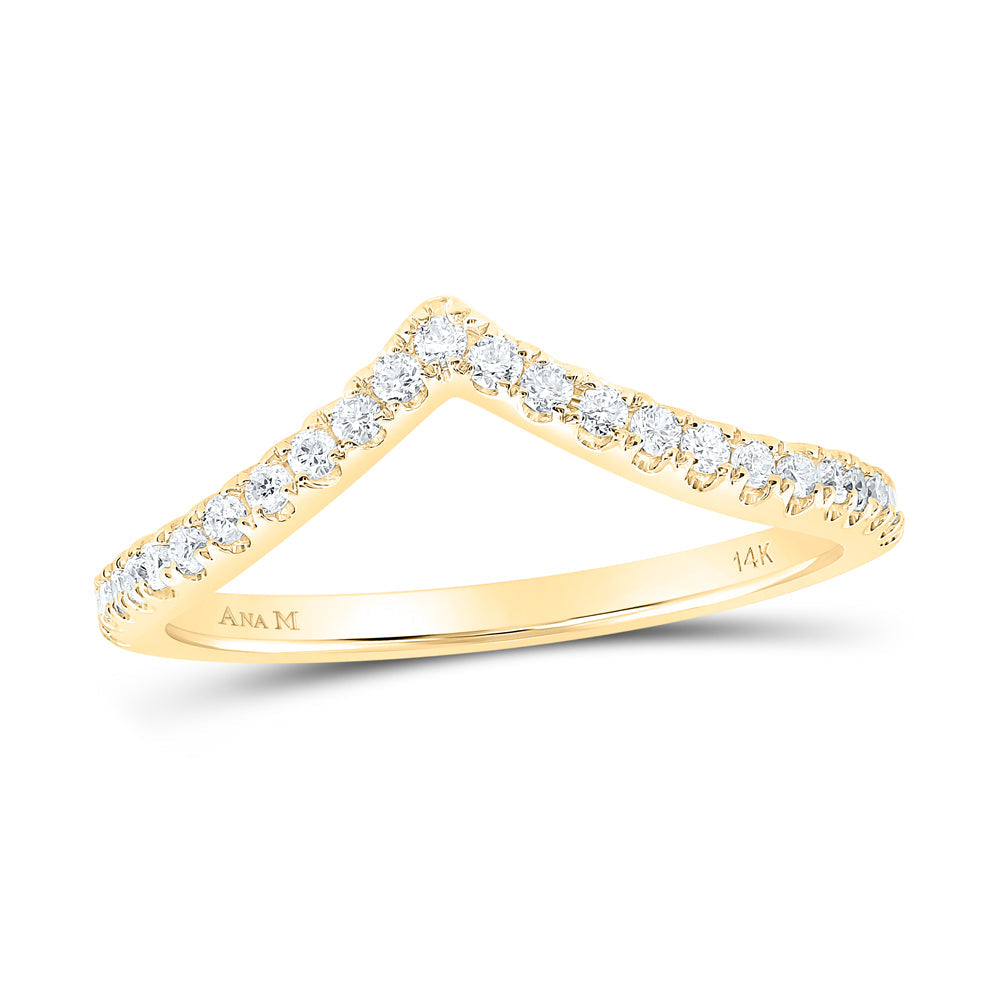 10kt Yellow Gold Womens Round Diamond Chevron Stackable Band Ring 1/5 Cttw 7 Daisy Joyeria