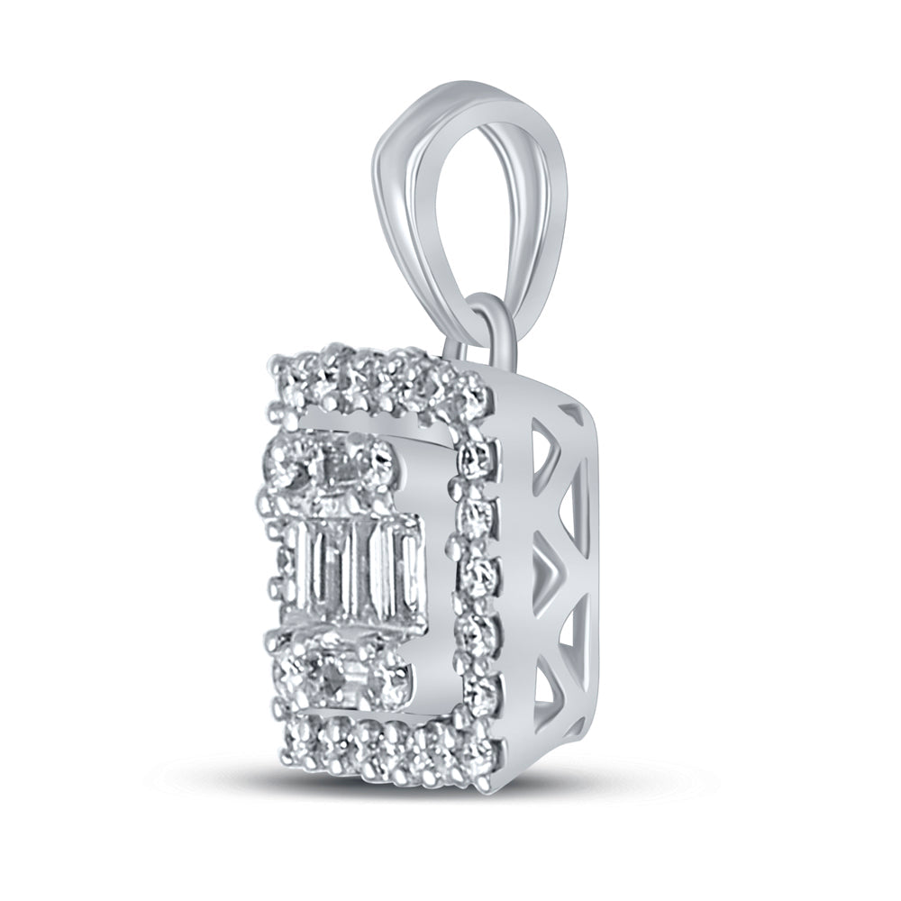14kt White Gold Womens Baguette Diamond Square Cluster Pendant 1/4 Cttw Daisy Joyeria