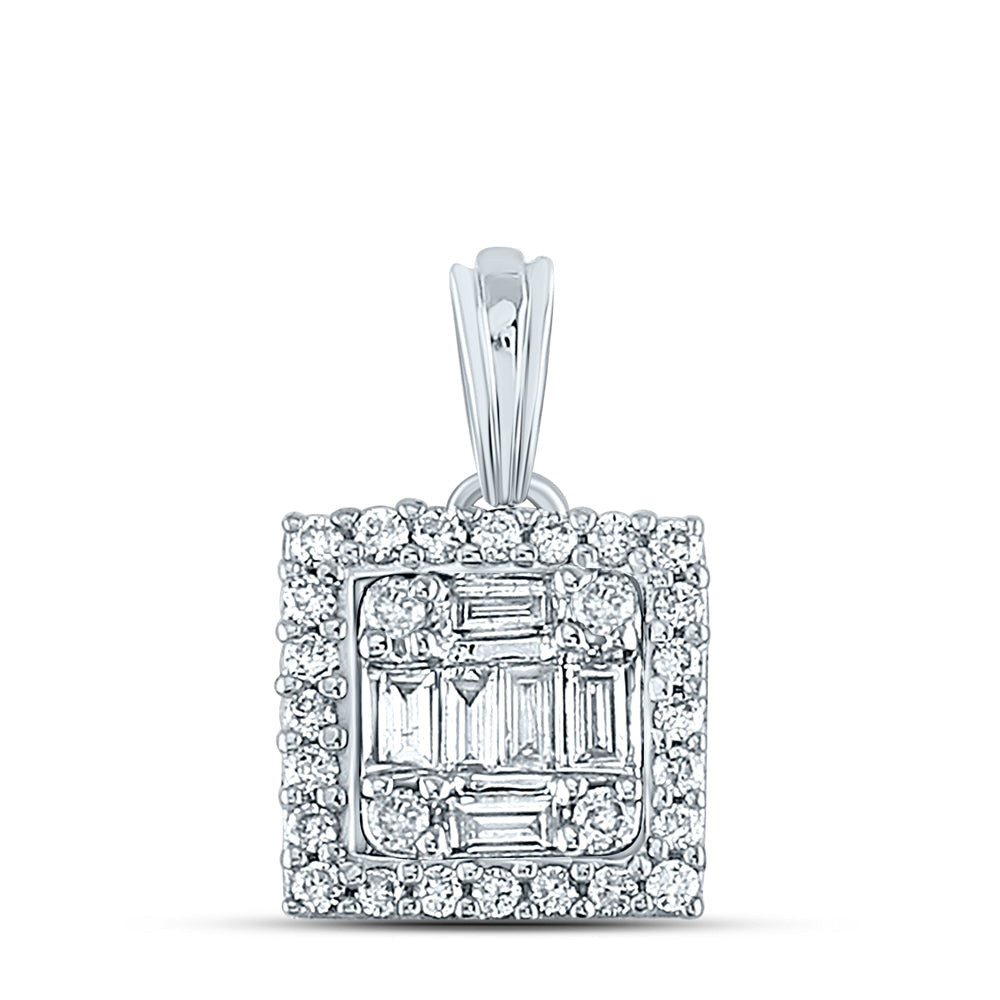 14kt White Gold Womens Baguette Diamond Square Cluster Pendant 1/4 Cttw Daisy Joyeria