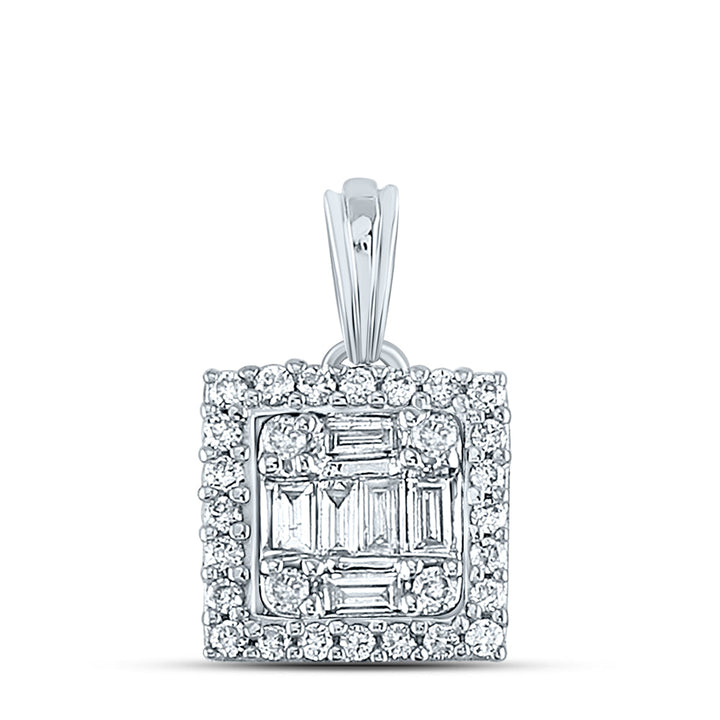 14kt White Gold Womens Baguette Diamond Square Cluster Pendant 1/4 Cttw Daisy Joyeria