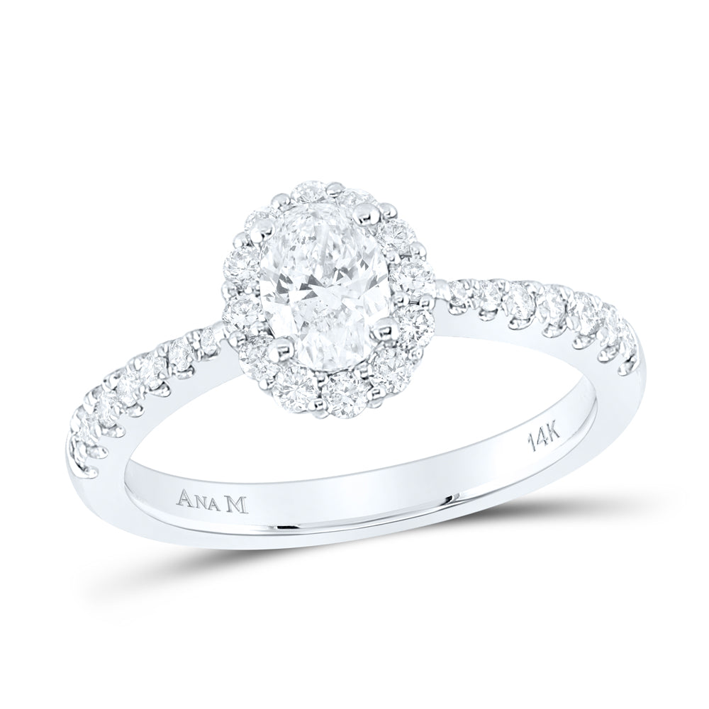 14kt White Gold Womens Oval Diamond Halo Bridal Wedding Engagement Ring 1.00 Cttw (Certified) 7 Daisy Joyeria