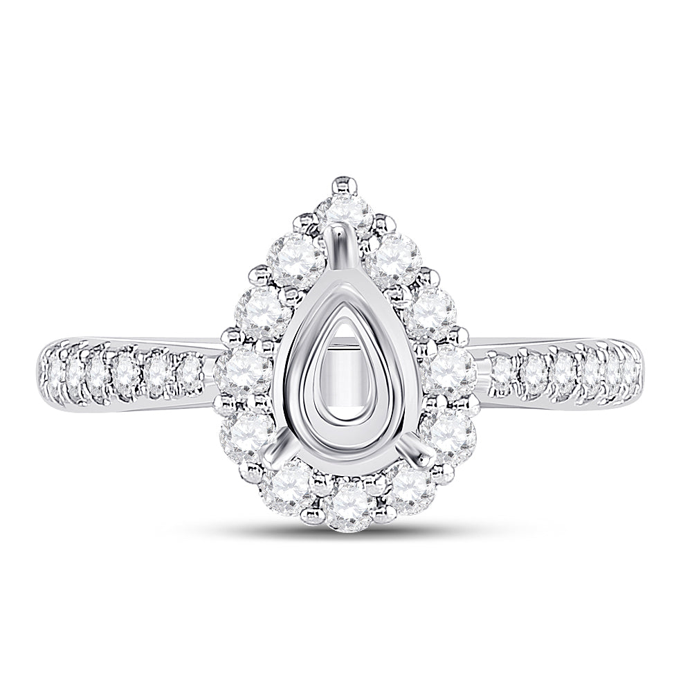 14kt White Gold Womens Round Diamond 1 Ct Pear Center Halo Bridal Wedding Semi-Mount Ring 5/8 Cttw 7 Daisy Joyeria