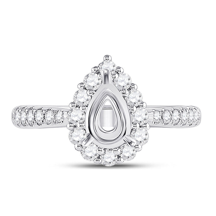 14kt White Gold Womens Round Diamond 1 Ct Pear Center Halo Bridal Wedding Semi-Mount Ring 5/8 Cttw 7 Daisy Joyeria
