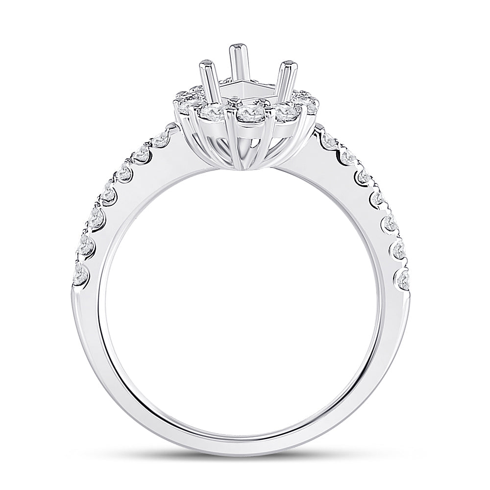 14kt White Gold Womens Round Diamond 1 Ct Pear Center Halo Bridal Wedding Semi-Mount Ring 5/8 Cttw 7 Daisy Joyeria