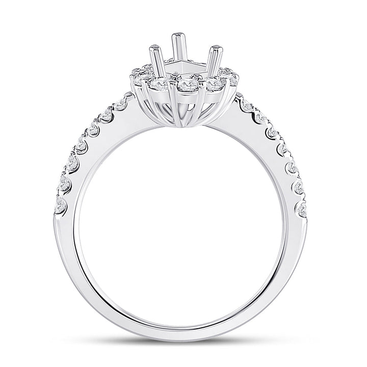 14kt White Gold Womens Round Diamond 1 Ct Pear Center Halo Bridal Wedding Semi-Mount Ring 5/8 Cttw 7 Daisy Joyeria