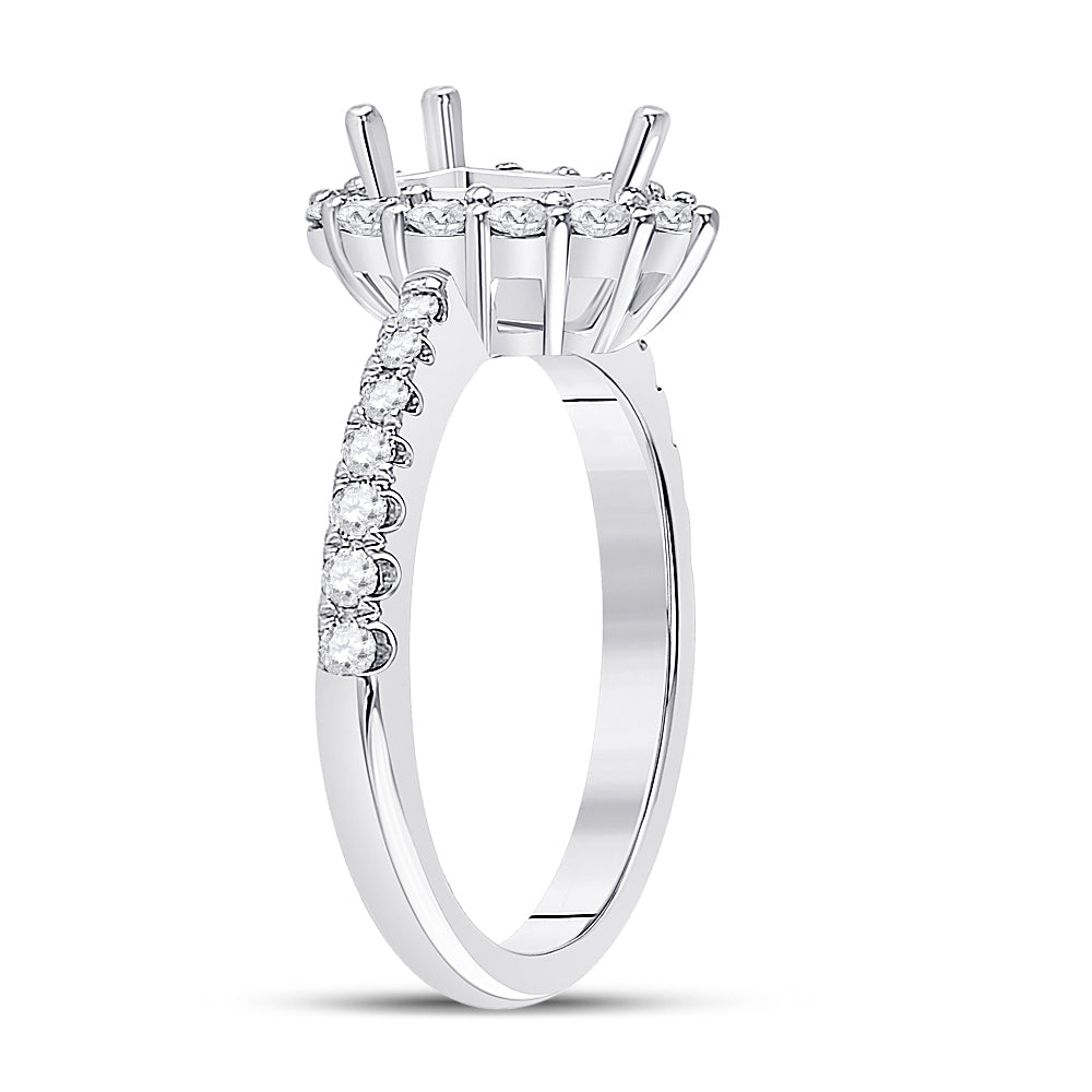 14kt White Gold Womens Round Diamond 1 Ct Pear Center Halo Bridal Wedding Semi-Mount Ring 5/8 Cttw 7 Daisy Joyeria