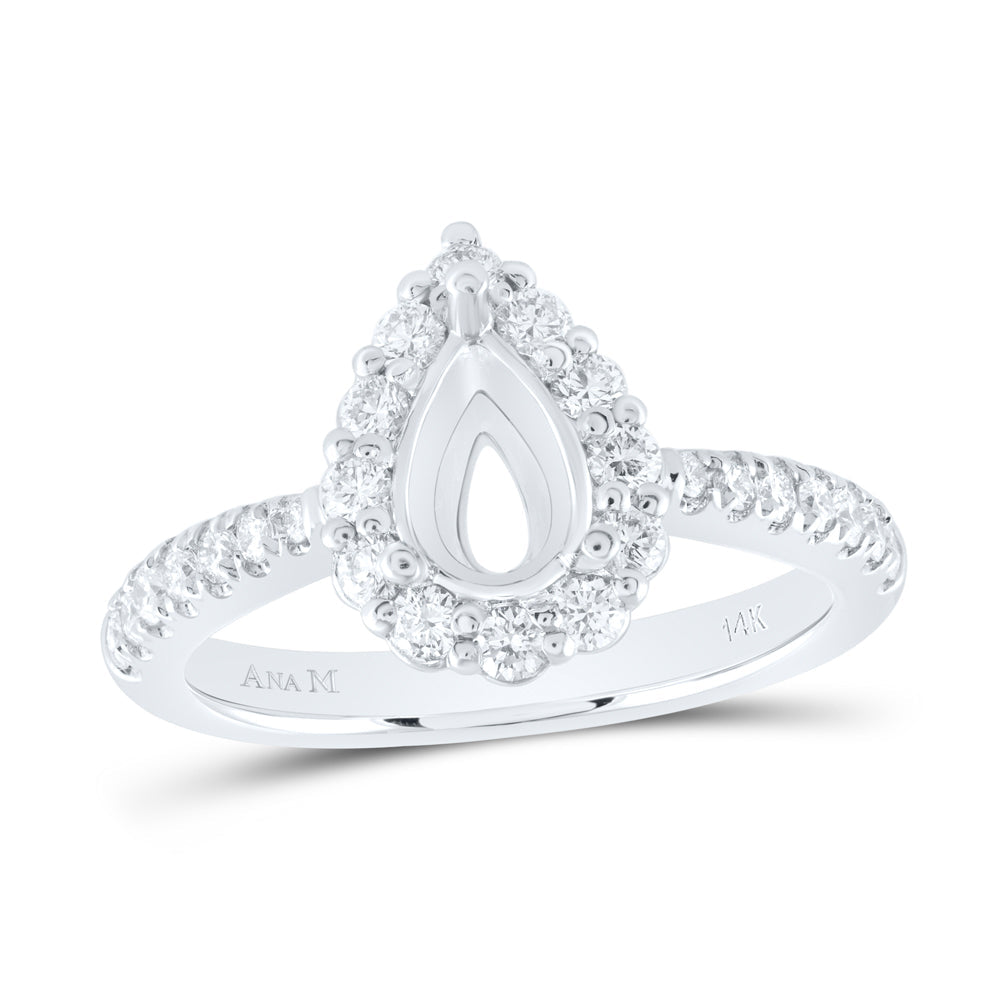14kt White Gold Womens Round Diamond 1 Ct Pear Center Halo Bridal Wedding Semi-Mount Ring 5/8 Cttw 7 Daisy Joyeria
