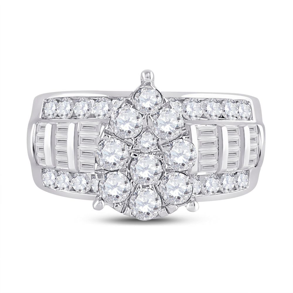 10kt White Gold Womens Baguette Diamond Cluster Pear Bridal Wedding Engagement Ring 2.00 Cttw 7 Daisy Joyeria