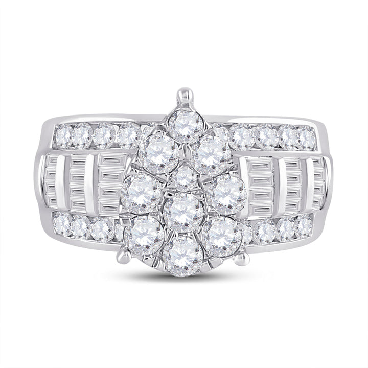 10kt White Gold Womens Baguette Diamond Cluster Pear Bridal Wedding Engagement Ring 2.00 Cttw 7 Daisy Joyeria