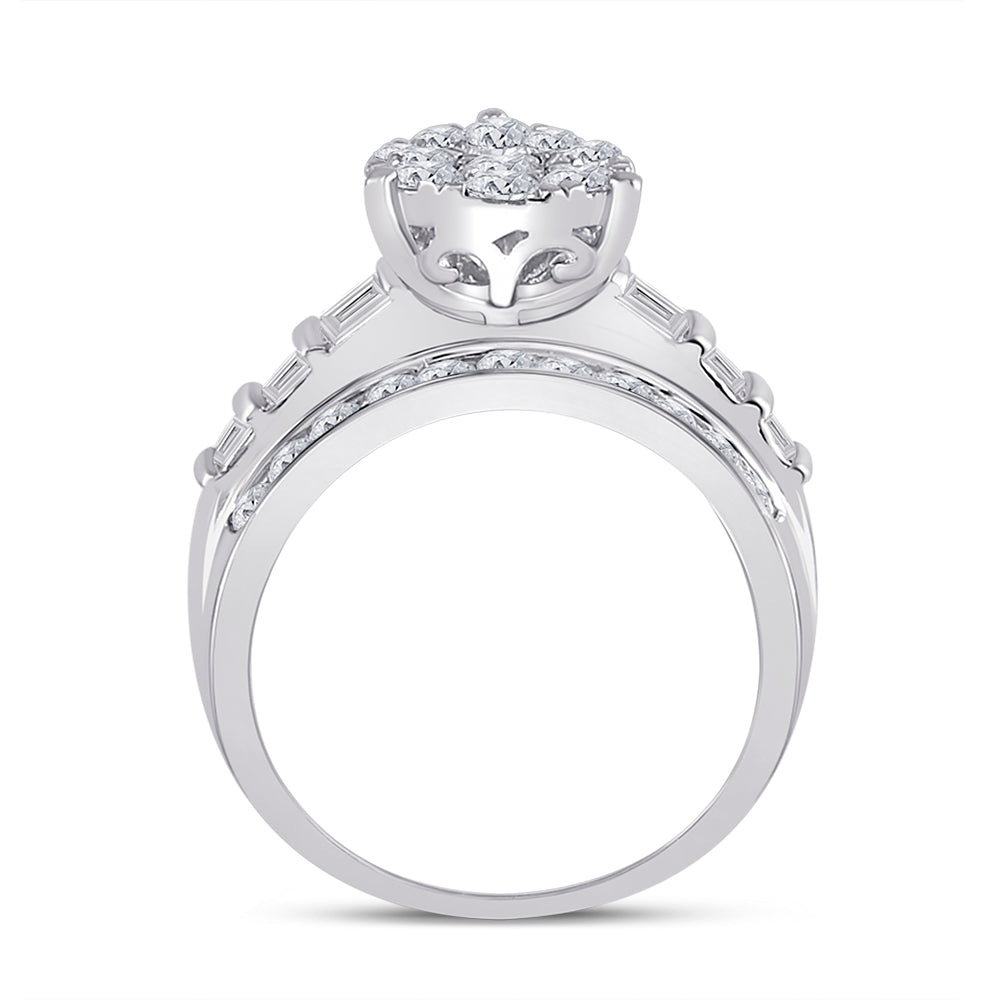 10kt White Gold Womens Baguette Diamond Cluster Pear Bridal Wedding Engagement Ring 2.00 Cttw 7 Daisy Joyeria