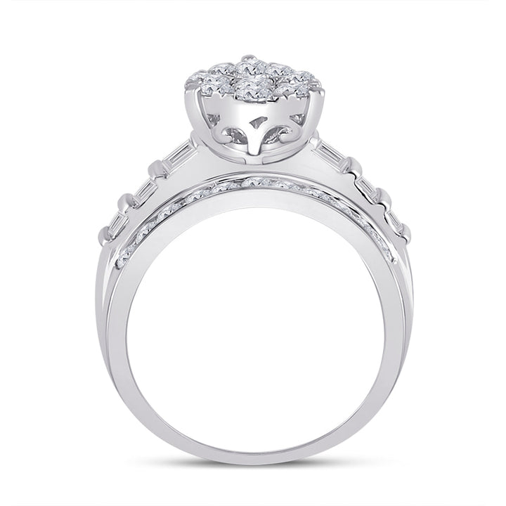 10kt White Gold Womens Baguette Diamond Cluster Pear Bridal Wedding Engagement Ring 2.00 Cttw 7 Daisy Joyeria
