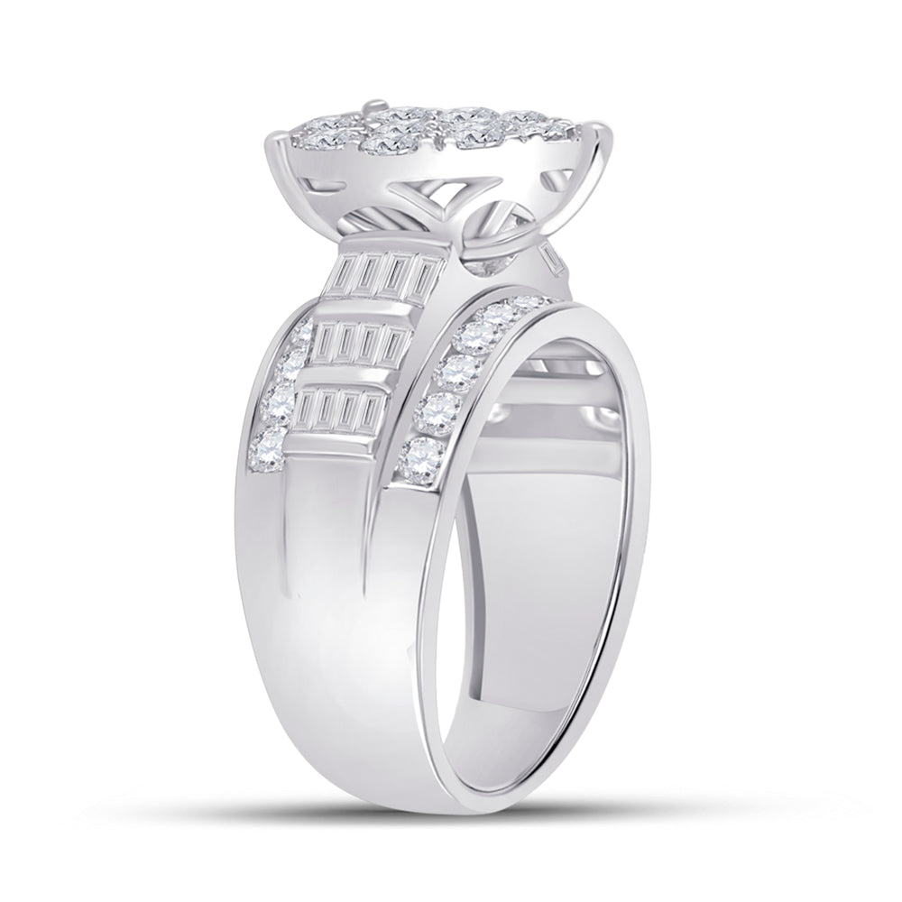 10kt White Gold Womens Baguette Diamond Cluster Pear Bridal Wedding Engagement Ring 2.00 Cttw 7 Daisy Joyeria