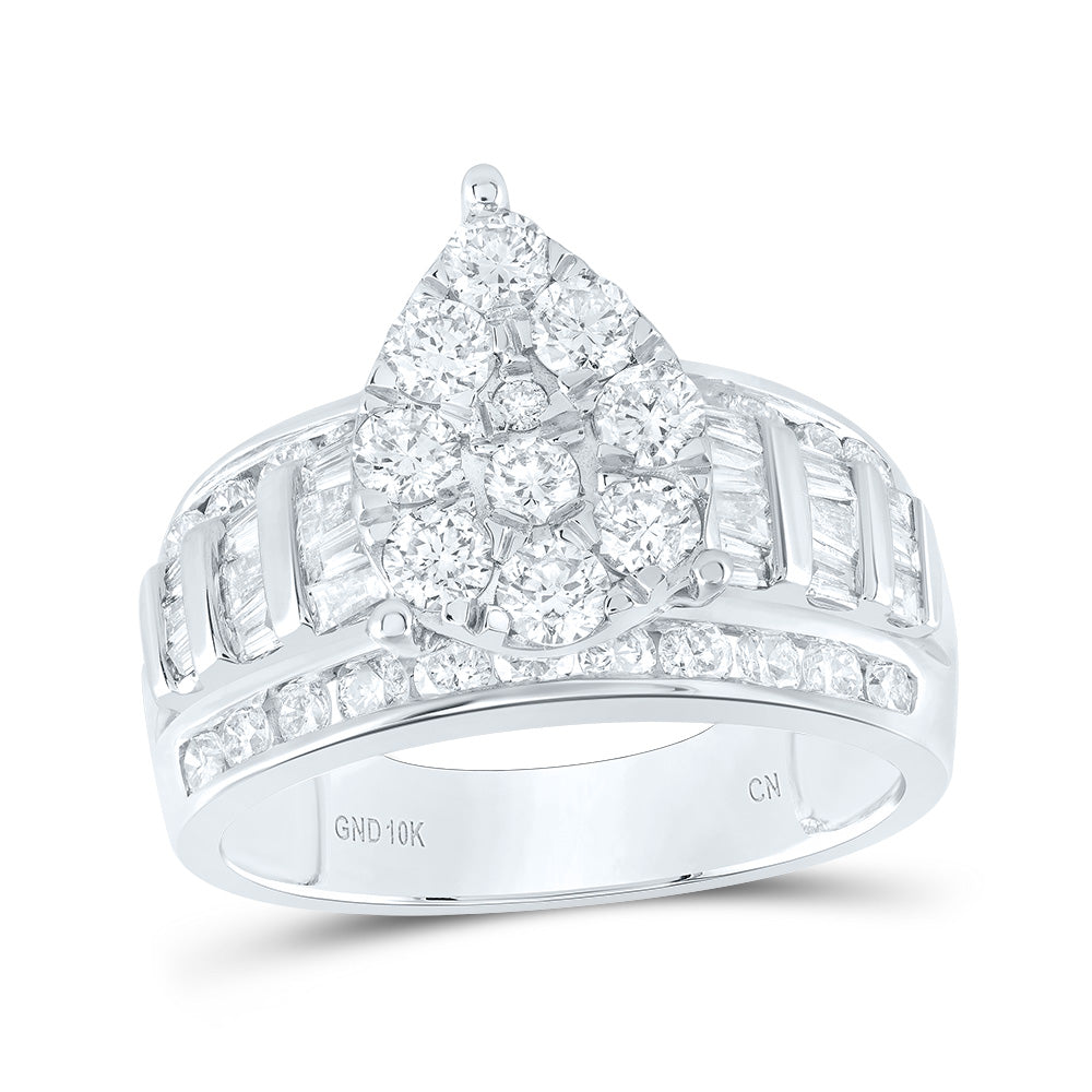 10kt White Gold Womens Baguette Diamond Cluster Pear Bridal Wedding Engagement Ring 2.00 Cttw 7 Daisy Joyeria