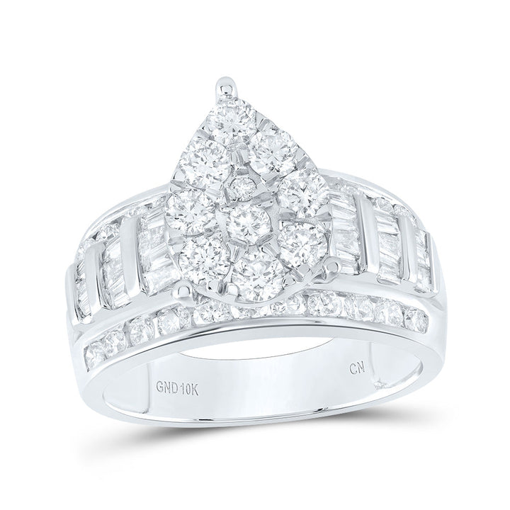 10kt White Gold Womens Baguette Diamond Cluster Pear Bridal Wedding Engagement Ring 2.00 Cttw 7 Daisy Joyeria