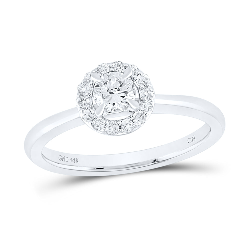 14kt White Gold Womens Round Diamond Halo Bridal Wedding Engagement Ring 1/2 Cttw (Certified) 7 Daisy Joyeria