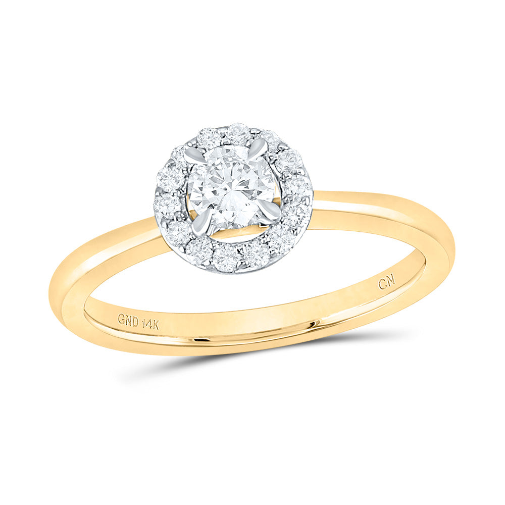 14kt Yellow Gold Womens Round Diamond Halo Bridal Wedding Engagement Ring 1/2 Cttw (Certified) 7 Daisy Joyeria
