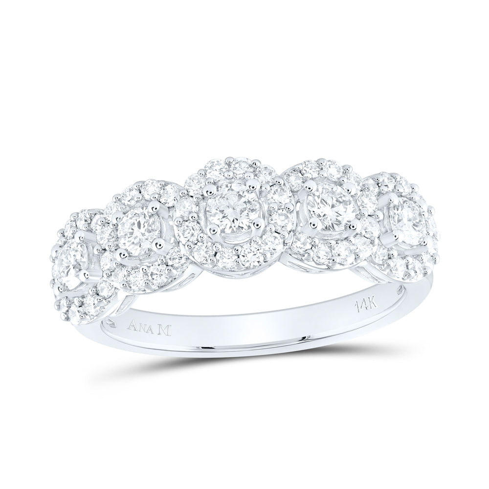 14kt White Gold Womens Round Diamond 5-Stone Anniversary Ring 1.00 Cttw 7 Daisy Joyeria