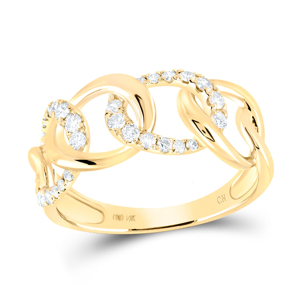 14kt Yellow Gold Womens Round Diamond Cuban Link Fashion Ring 1/3 Cttw 7 Daisy Joyeria