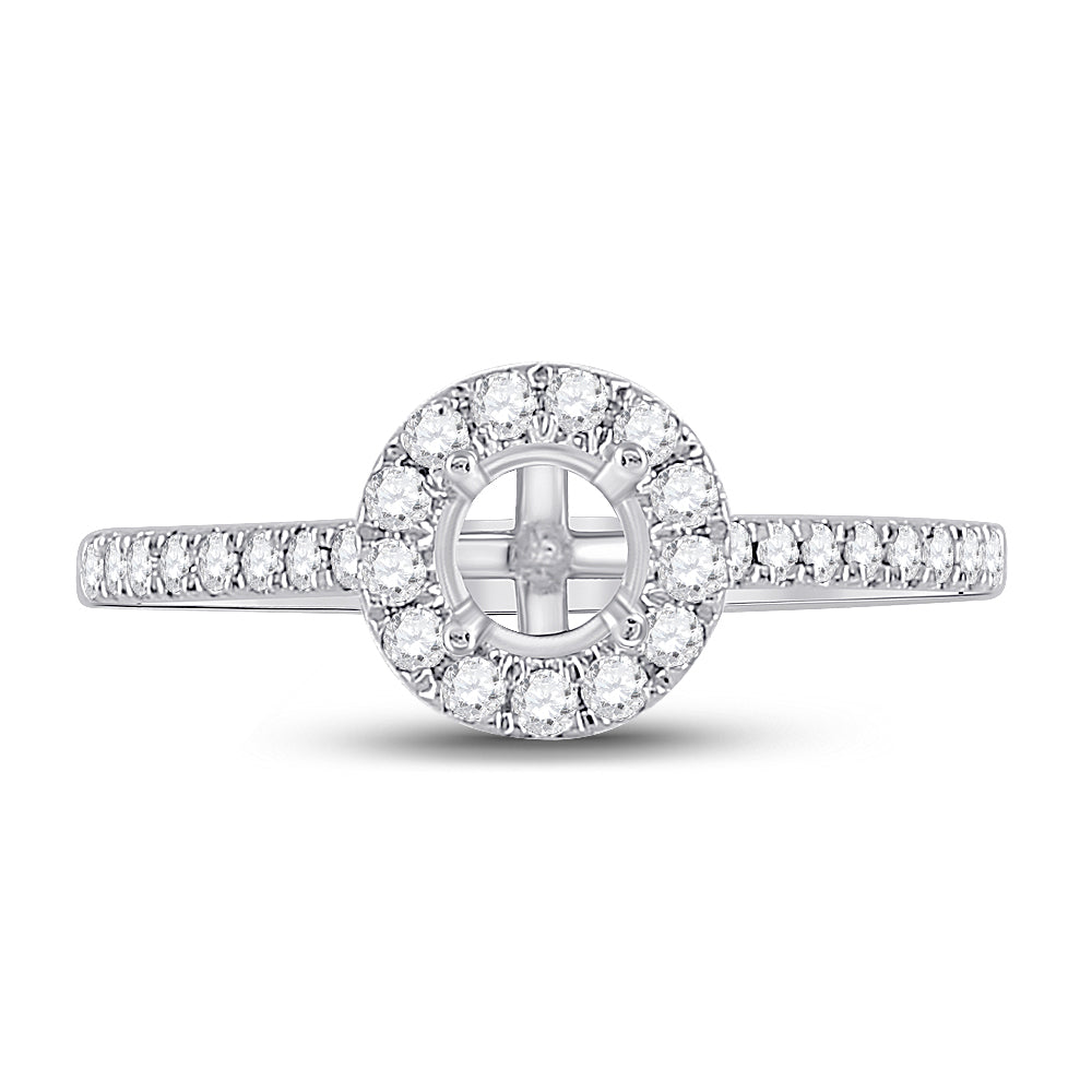 14kt White Gold Womens Round Diamond 1/2 Ct Rd Center Halo Bridal Wedding Semi-Mount Ring 1/3 Cttw 7 Daisy Joyeria