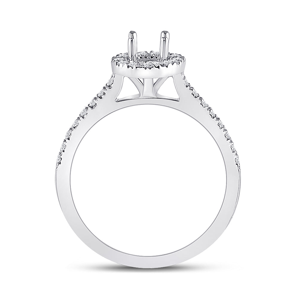 14kt White Gold Womens Round Diamond 1/2 Ct Rd Center Halo Bridal Wedding Semi-Mount Ring 1/3 Cttw 7 Daisy Joyeria