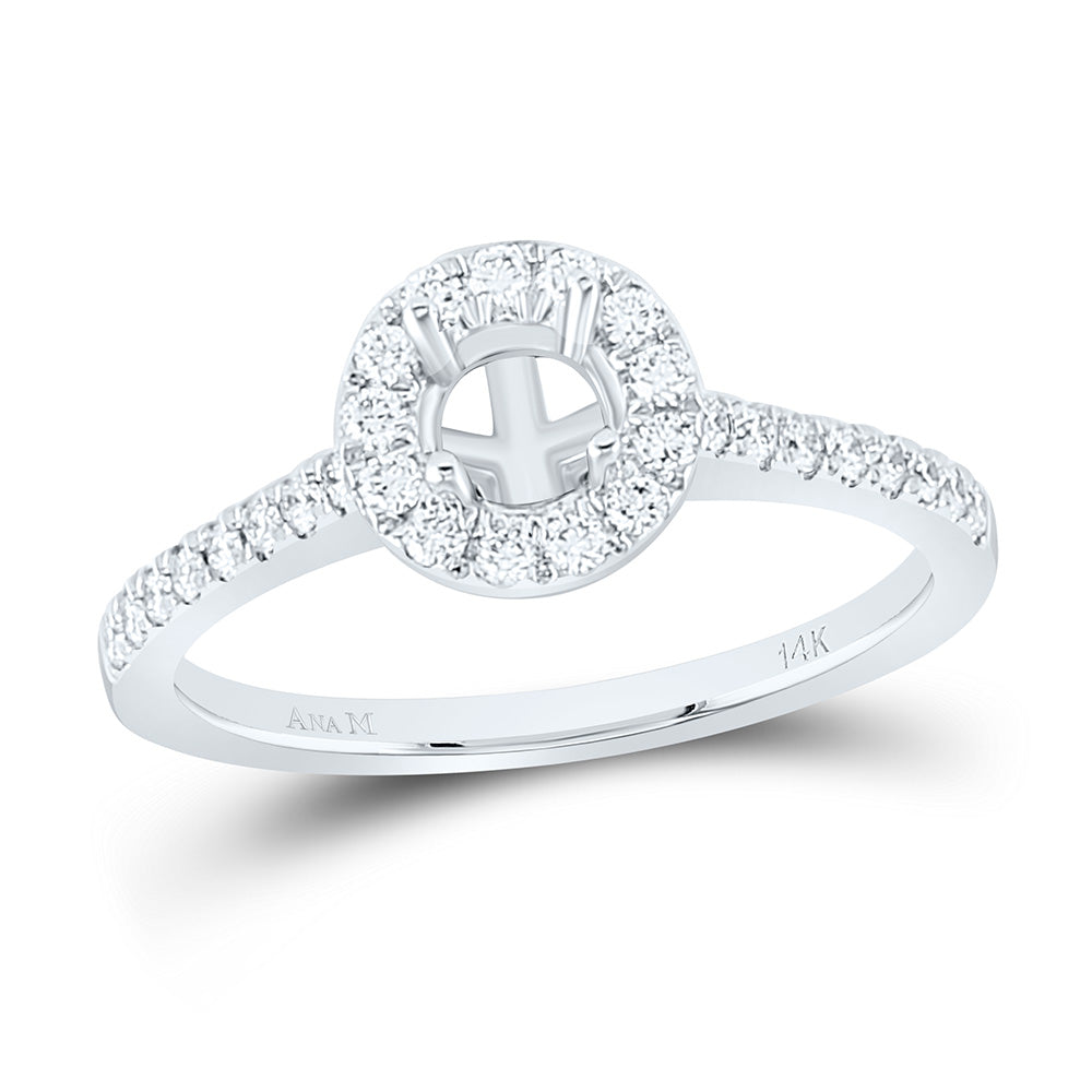 14kt White Gold Womens Round Diamond 1/2 Ct Rd Center Halo Bridal Wedding Semi-Mount Ring 1/3 Cttw 7 Daisy Joyeria