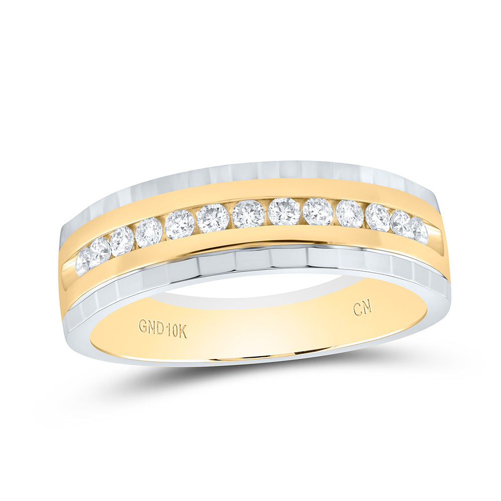 10kt Two-tone Gold Mens Round Diamond Wedding Machine-Set Band Ring 1/3 Cttw 10 Daisy Joyeria