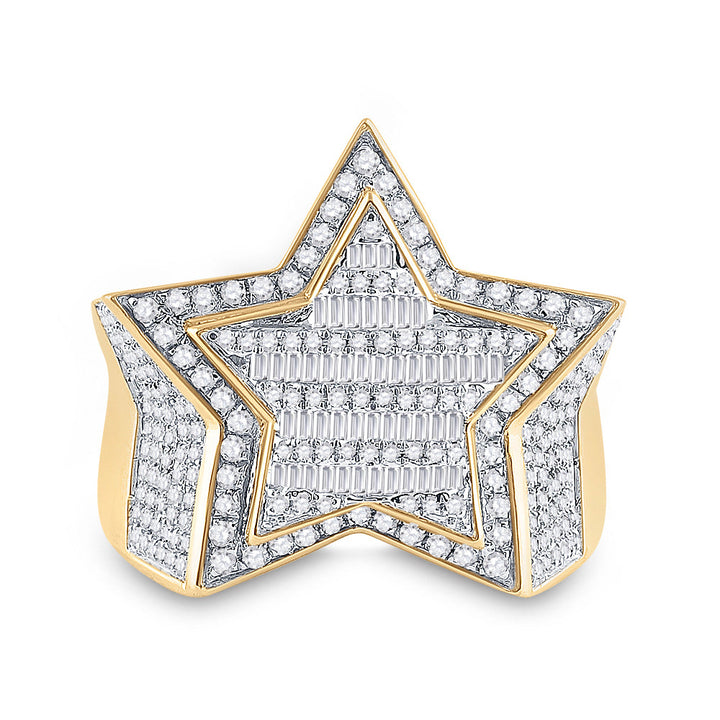 10kt Yellow Gold Mens Baguette Diamond Statement Star Ring 1-1/4 Cttw 10 Daisy Joyeria