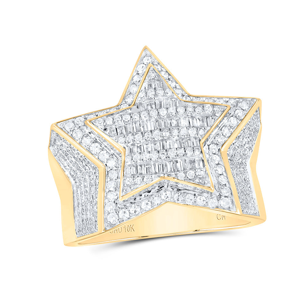 10kt Yellow Gold Mens Baguette Diamond Statement Star Ring 1-1/4 Cttw 10 Daisy Joyeria