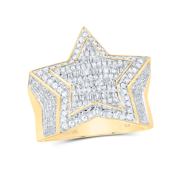 10kt Yellow Gold Mens Baguette Diamond Statement Star Ring 1-1/4 Cttw 10 Daisy Joyeria